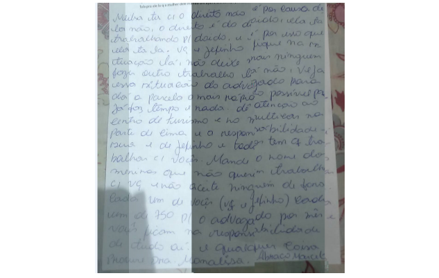 Uma das cartas repassadas entre integrantes do Sindicato do Crime do RN por meio de advogada - Foto: Reprodução