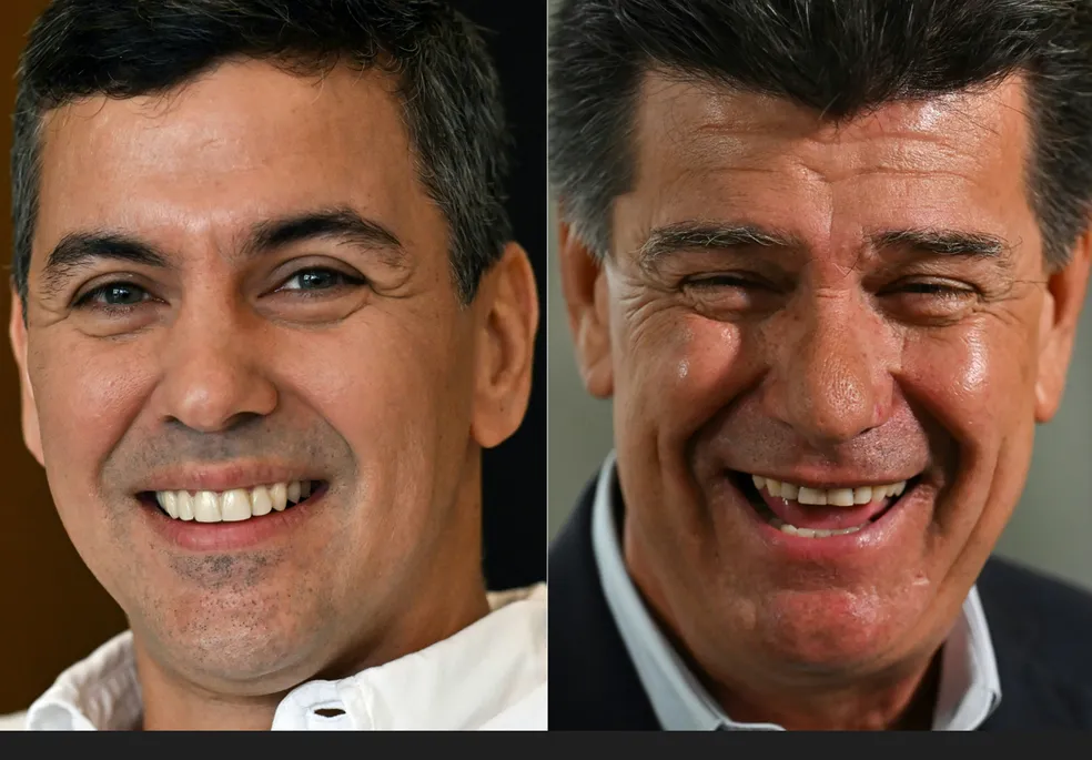 Montagem mostra os dois principais candidatos à presidência do Paraguai, Santiago Peña (esquerda) e Efrain Alegre (direita) ?- Foto: Luis Robayo/AFP