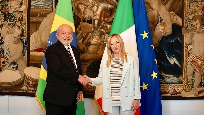 Presidente Luiz Inácio Lula da Silva (PT) em encontro com a primeira-ministra da Itália, Giorgia Meloni. Governo Itália