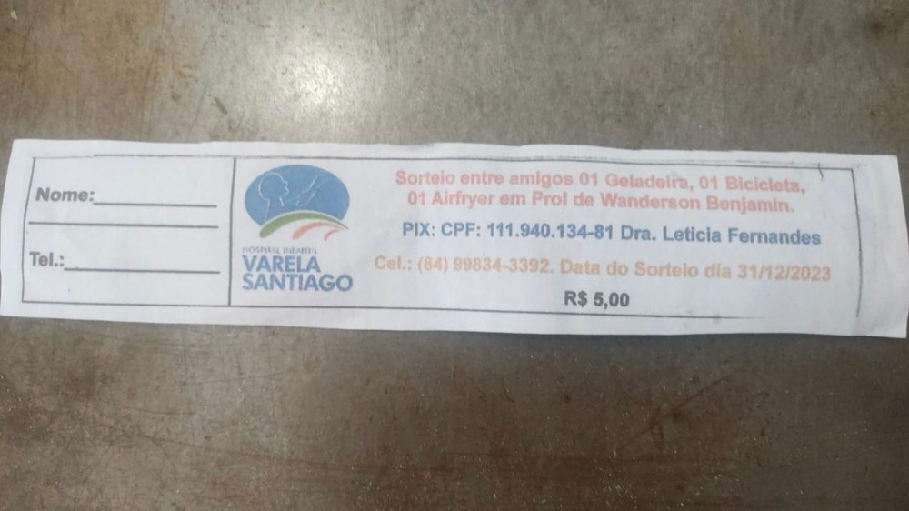 Hospital Varela Santiago emite nota sobre vendas de rifas falsas em Natal - Foto: Divulgação