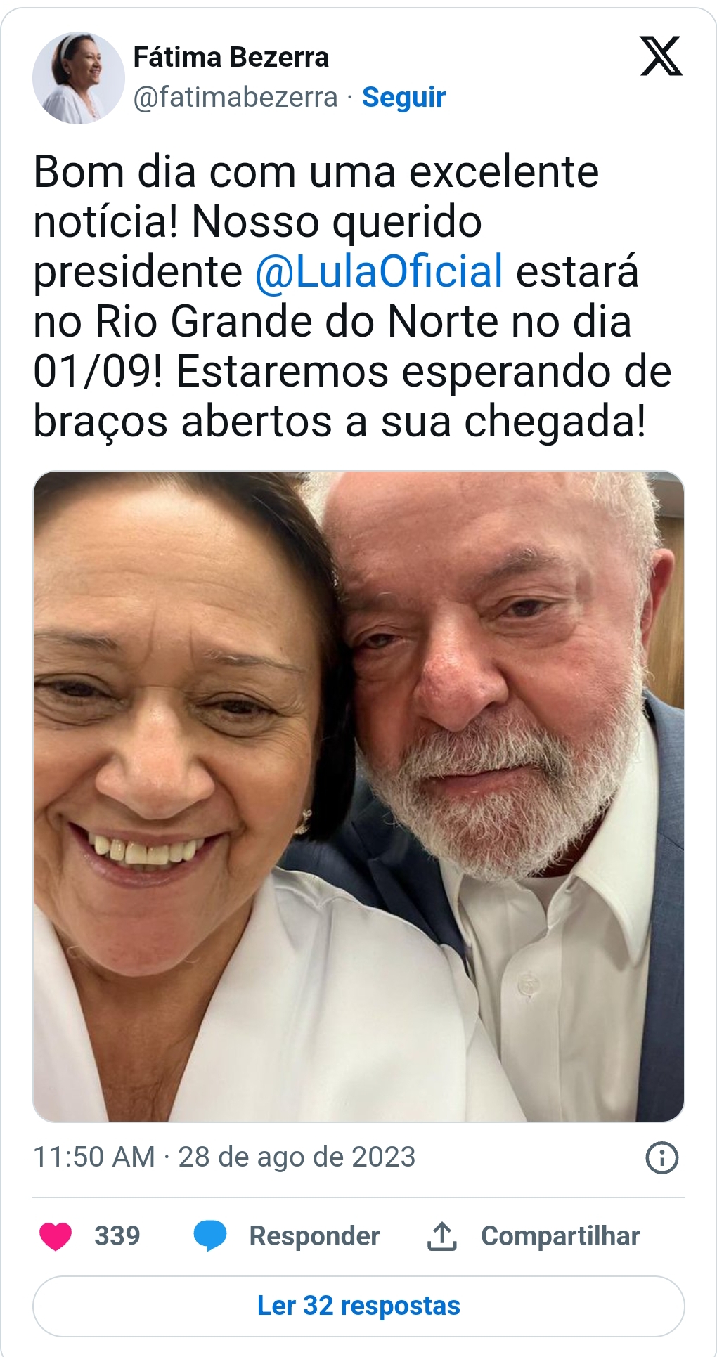 Divulgação/ Twitter de Fátima Bezerra 
