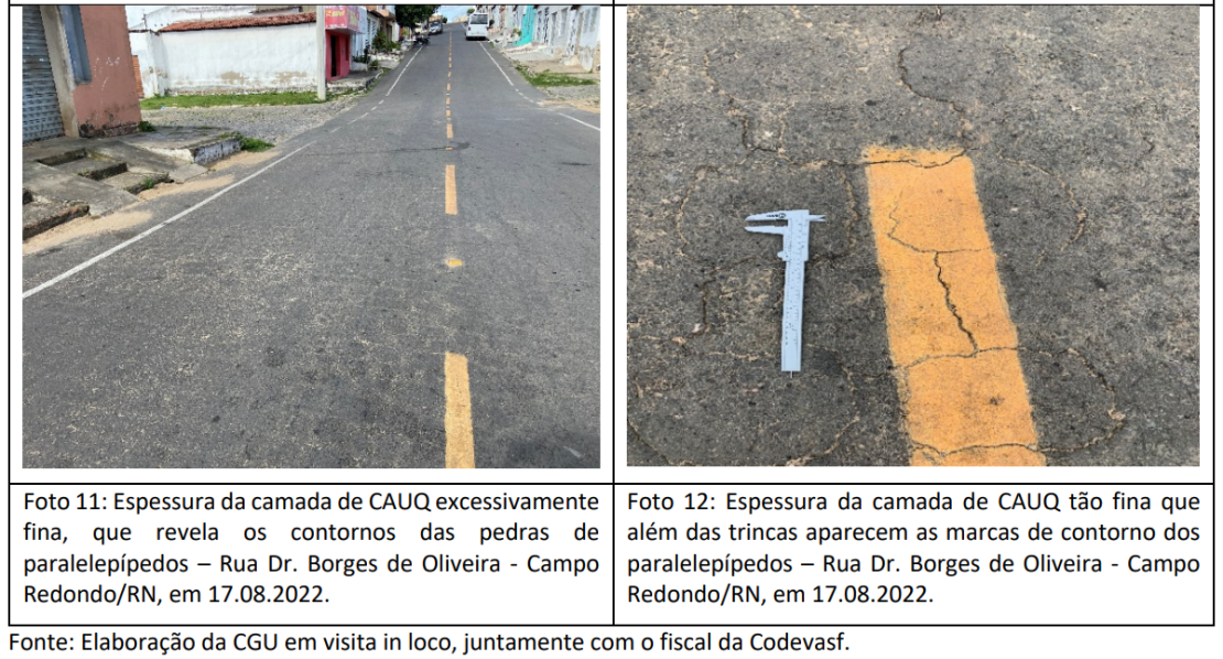 A análise dos técnicos da CGU aconteceu em dez das 24 cidades potiguares beneficiadas com os contratos de obras de pavimentação asfáltica da Codesvaf