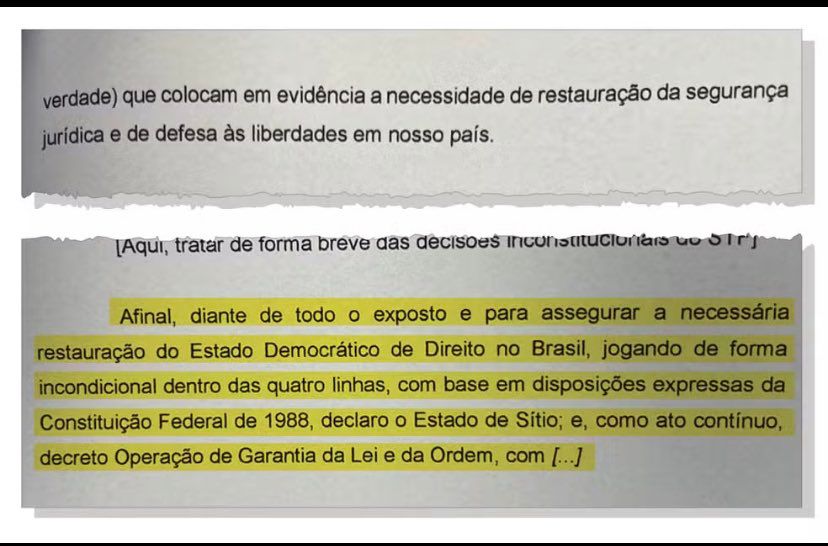 Trecho do documento de declararia estado de sítio no Brasil - Foto: Reprodução/G1