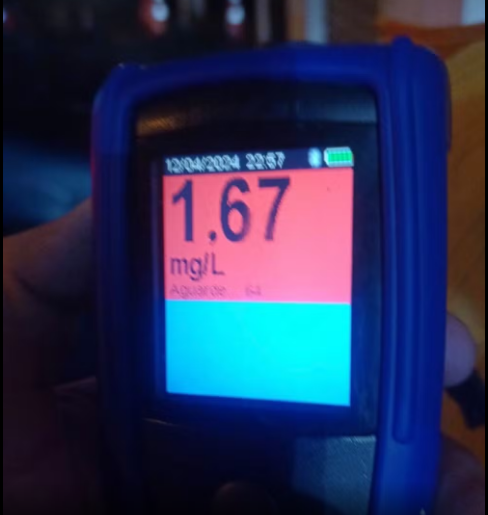 Bafômetro da polícia do RN registrou concentração de 1,67 mg de álcool por litro expelido, em motorista embriagado - Foto: Cedida