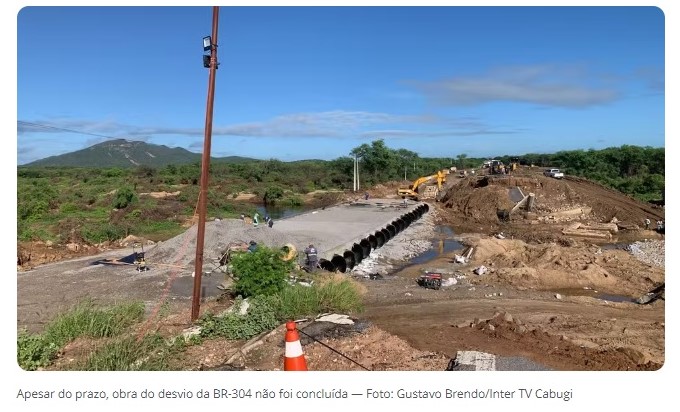 Apesar do prazo, obra do desvio da BR-304 não foi concluída ?- Foto: Gustavo Brendo/Inter TV Cabugi
