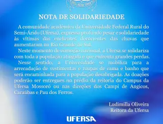 Ufersa promove Campanha de Solidariedade em prol dos desabrigados no Rio Grande do Sul