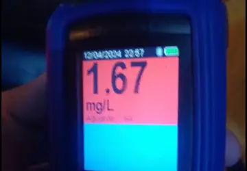 Bafômetro da polícia do RN registrou concentração de 1,67 mg de álcool por litro expelido, em motorista embriagado - Foto: Cedida